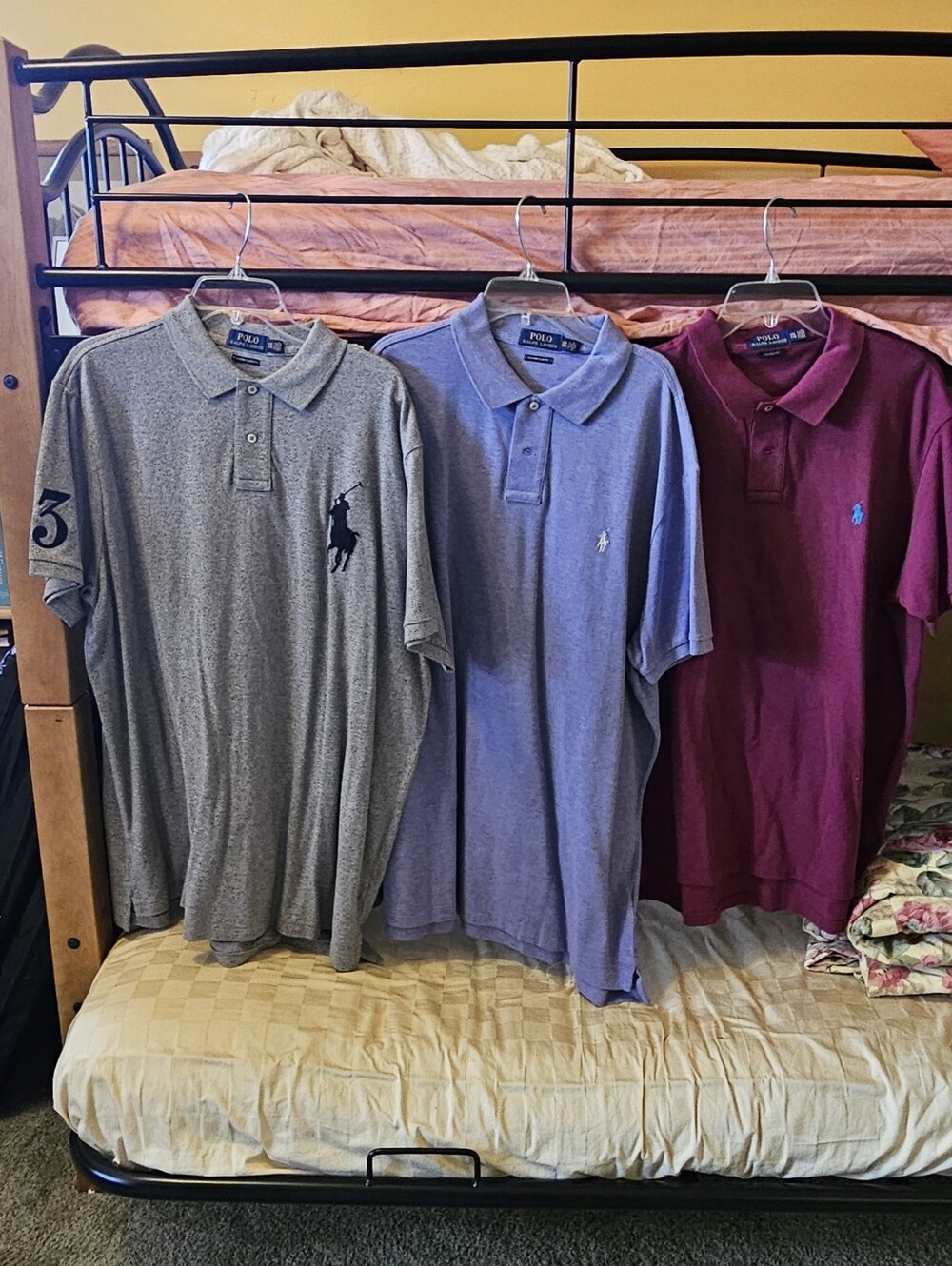 Lot of 3 Ralph Lauren Men's Polo Shirt XXL - Big Pony Gray, Lavender, Burgundy